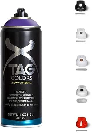 1 Bomboletta Spray Vernice Acrilica per GRAFFITI Viola A048 da 400ml + 5 testine per tratti precisi e spessi, finitura opaca coprente, per street artists murales (FREEZER VIOLET)