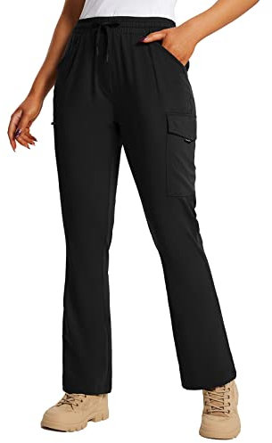 baleaf Damen Wanderhose Outdoorhose Bootcut schnelltrocknend Cargo Hose wasserabweisend leicht UPF 50+ mit Taschen für Wandern Camping Schwarz M