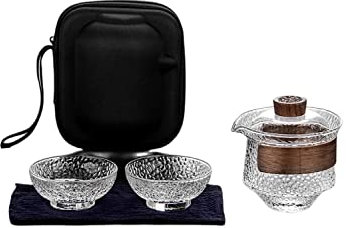 SERUMY Set da tè da Viaggio tè al Silicio Alto Set da tè al Silicio Due Tazze Gaiwan Glassata in Vetro Trasparente da Viaggio Portatile Tureen tè-Default