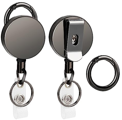 Segus Portachiavi Estensibile, Portachiavi Retrattile, 2 Pezzi Clip a Bobina Porta Badge, Porta Badge Retrattile per ID Badge Holder, Porta Carte e Chiavi (60cm Cordino in Dyneema)