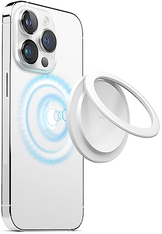 elago Magnetic Phone Ring Holder Compatible with MagSafe - 360 Rotating, Adjustable Flip Stand, Detachable & Easy to Charge Grip Compatible with iPhone 16, 15, 14, 13, 12 Series (White)