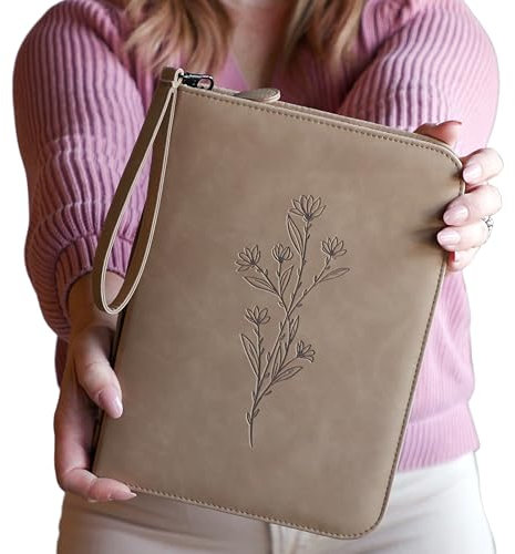Bibelhülle für Damen Mit Abnehmbarem Handgelenkband - PU-Leder, Minimalistisches Design, Wasserabweisend, Blumen-Muster, Geprägt