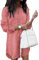 Zilcremo Damen V-Ausschnitt Blusenkleid Hemdkleid Jeanskleider Langarm Knopf Runter Shirtkleid Tunikakleider Oben Rosa XL