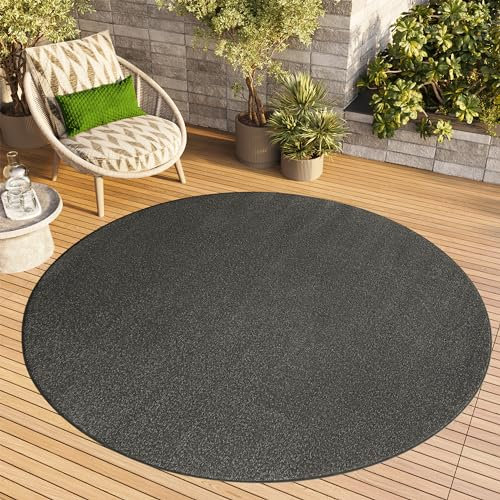 TAPISO Mono Rund Teppich Kurzflor Indoor Outdoor UV-beständig Dunkelgrau Einfarbig Wohnzimmer Schlafzimmer Kinderzimmer Modern Design ÖKO-TEX 80 x 80 cm