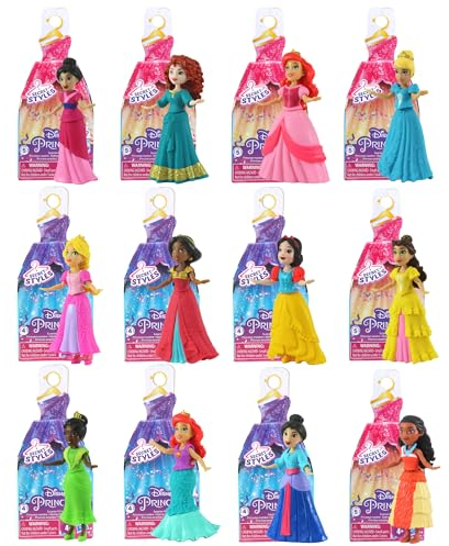 Hasbro Disney Princess Secret Styles bewegliche Puppen-Set, 8,9 cm, 2 x Mulan, 2 x Ariel, Rapunzel, Tiana, Schneewittchen, Jasmin, Moana, Merida, Aschenputtel und Belle, Mehrfarbig
