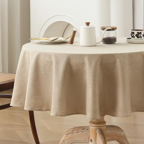 Wracra wasserdichte Runde Tischdecke für 4 bis 6 Sitzer, Tischdecken im Leinenstil für drinnen und draußen, knitterfreie waschbare Polyester Tischdecke für den täglichen Gebrauch (Rund 140cm)