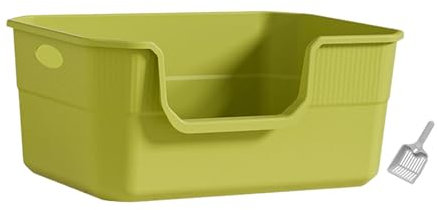 Colcolo Offene Katzentoilette, extra große Katzentoilette, leicht zu reinigen, 24 cm hohe Bettpfanne für Katzen im Innenbereich, Katzentoilette, Sandkasten, Grün