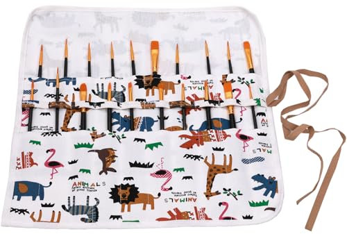 Amoyie Sets de Pinceaux de Peinture, 10 Pinceaux Peinture Nylon avec Trousse en Tissu pour Acrylique, Aquarelle, Gouache et Huile, Blanc Noir