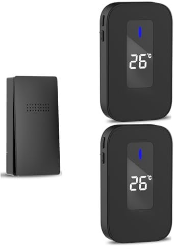 Wireless Doorbell, HommyFine Self-Powered Doorbell Wireless Doorbell Ringer for Homes Classroom Plug-in Doorbell with Thermometer,Cordless Door Chime kit with 38 Chimes for Home, School, Office