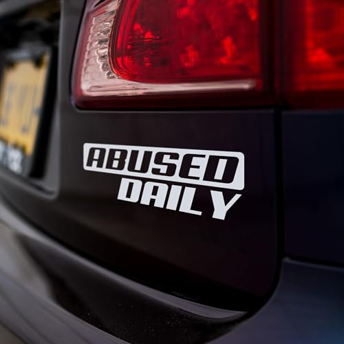 Abused Daily Funny Car Sticker, Vinyl Decal Sticker, Car Van Window Bumper Sticker, Funny Caravan Sticker, 200mm