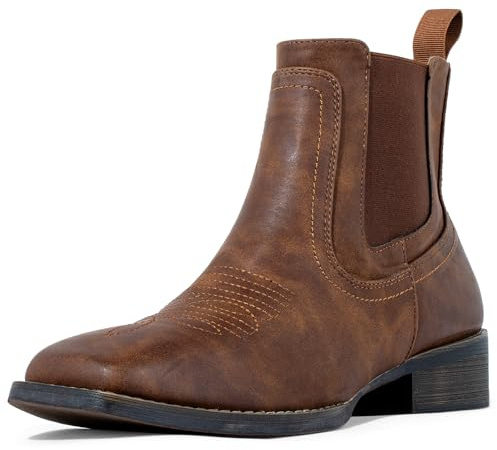 J's.o.l.e - Stivaletti Chelsea da cowboy da uomo con punta quadrata, stile casual e retrò, eleganti, Marrone, 47 EU
