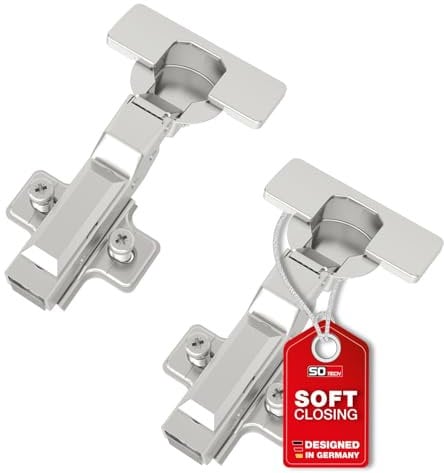 SOTECH SMOOTH 2 Stück SOFT-CLOSE Topfbänder 105° Mittelanschlag T52 mit Montageplatten, Abdeckungen, Schrauben und schnell Montage KLIP, getestet mit 50000 Zyklen
