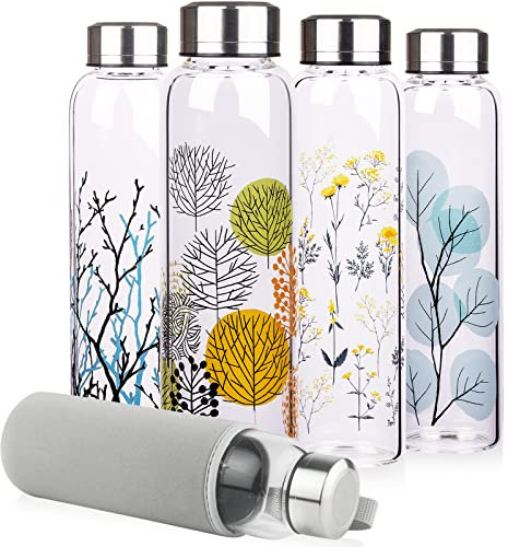 Reeho 0.5l Bouteille d'eau en Verre 0.5 litre Gourde Verre avec Housse en Néoprène et Bouchon en Acier Inoxydable sans BPA 500ml