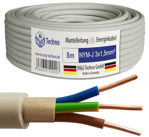 M&G Techno 5m NYM-J 3x1,5 mm² Mantelleitung Feuchtraumkabel Elektrokabel Kupfer Made in Germany