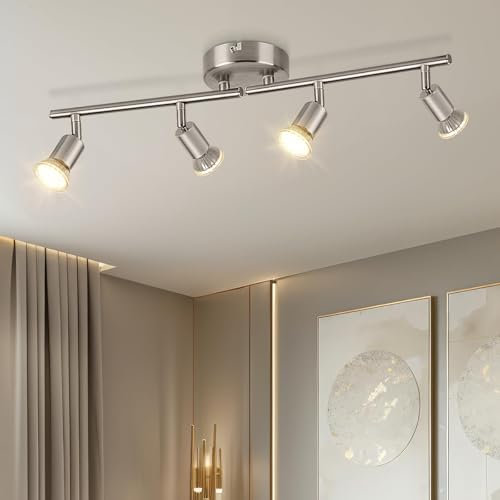 Dehobo Foco de Techo Rotación - Lámparas de Techo Níquel Mate de 4 Vías Gu10 LED Ligero 350 ° Ajustable Moderno Luces de Techo para Cocina Sala de Estar Sin Bombillas