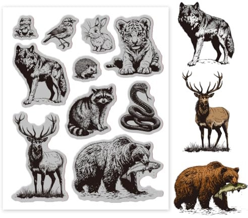GLOBLELAND Waldtiere Stempel 7.09x8.66Inch Wolf Tiger Bär Hirsch EVA Stempel Prägestempel Siegelstempel Für DIY Scrapbooking Und Kartenherstellung Papierbasteldekor