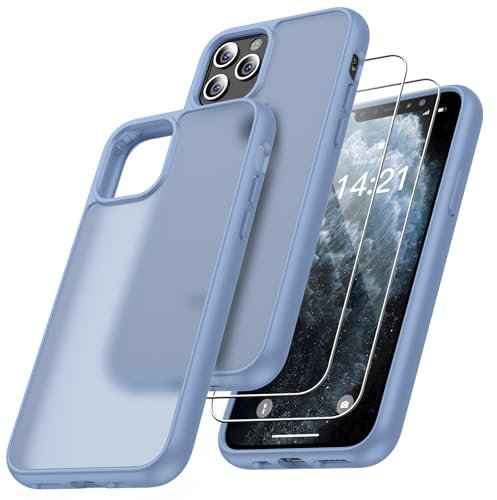 Niphabe Matt Hülle Kompatibel mit iPhone 11 Pro mit 2 Stück Schutzfolie, Nie Vergilbung Hard PC Case Kratzresistente Rückseite Stoßfest Schutzhülle TPU Bumper Hülle Hell Blau