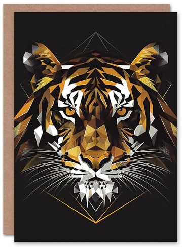 Artery8 Fierce Tiger Polygonal Head Geometric Portrait Blank For Him Or Her Art Birthday Card