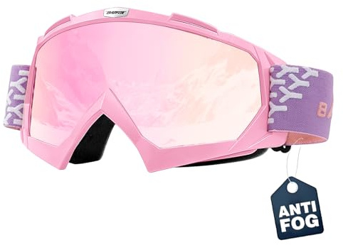 BATFOX Ski Goggles for Women & Girls, Anti Fog OTG Snowboard Goggles Over Glasses, 100% UV Protection Snow Goggles for Skiing & Snow Sports
