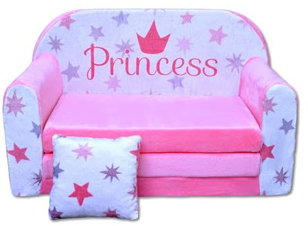 nana shop Kindersofa Ausklappbar, Kindercouch mit Bettfunktion, Spielsofa mit Schlaffunktion, Kindercouch 2in1, Mini Sofa für Kinderzimmer, Schlafsofa für Kinder (Rosa Prinzessin)