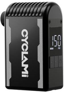 CYCLAMI A2MAX Bomba de Bicicleta 150PSI Mini Eléctrico de la Bicicleta con Manómetro Digital Bomba Portátil Parada Automática con Válvulas Presta y Schrader para Bicicletas de Carretera y de Montaña