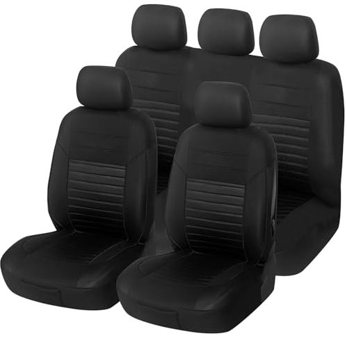 Upgrade4cars Autositzbezüge Set Universal | Autoschonbezüge Vordersitze & Rückbank | Autositzbezug Schwarz | Autozubehör Innenraum Deko | Geschenke für Frauen und Männer