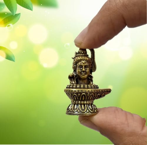 Purpledip Seltenes Miniatur-Messing-Idol Shivling Shivalingam mit Siva-Kopf: Sammlerstück mit detaillierter, sehr feiner Verarbeitung (12698Y)