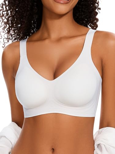 BOUFOR Soutien-Gorge Push-up Sexy à Coupe Basse pour Femme - Rembourré et Confortable - sans Fil - sans Couture, Blanc Large, Taille S