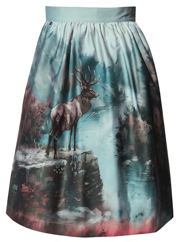 Alexandra Maxa Dirndlschürze Damen „Wächter am Fluss“ – Designer Dirndl Schürze mit Hirschmotiv – Trachten Accessoire in Baumwoll-Satin – Mini, Midi – Gr. 36–46