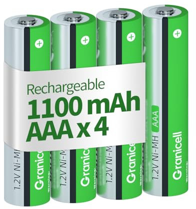 Granicell AAA 1100mAh NiMH-Akkus, 1500 Zyklen, 1,2V, Geringe Selbstentladung, 4er-Pack