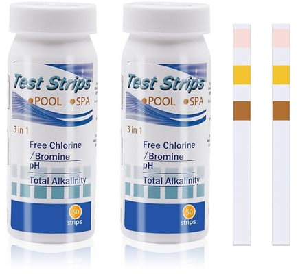 100 PCS Swimming Pool Water & Hot Tub Test Strips,3 in 1 Ph Test Strips Set,Rapid Easy,Accurate,Measurement of PH,Alkalinity,Free Chlorine,for Lazy Spa/Tubs/Pool Water Testing Kit Accessories