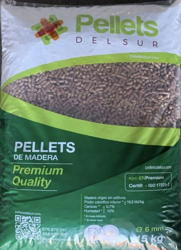 Saco Pellet 15 kg. Pellets para Estufas. Pellets de Madera 100% válido para Estufa de leña, Estufa de pellets y/o Todo Tipo de Dispositivos operados con Pellets. Quemador de Pellets.
