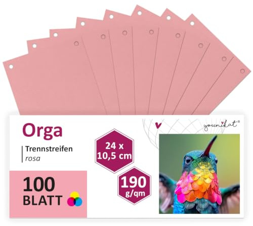 younikat 100 Stück Trennstreifen für Ordner A4 DIN rosa Karton - you0068 | Trennblätter Sortiersystem schmal, 190 g/qm Karton mit 2-facher Abheftlochung, Insgesamt 100 Trennlaschen, Größe 24 cm breit