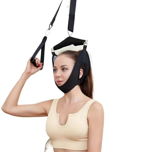 BAAQII Schmerzlinderung Hals-Traktions-Hängevorrichtung Kopf-Hängematte Zervikaler Massager Weiches Dehnungsband Halsgurt für Physiotherapie Zuhause Outdoor