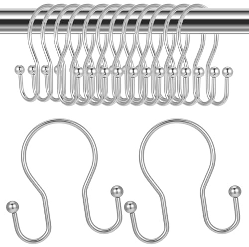 Guduling 12Pcs Shower Curtain Rings,Rust Proof Double Shower Curtain Hooks, Smooth Glide Metal Showers Curtains Hooks for Showers Rods, Silver