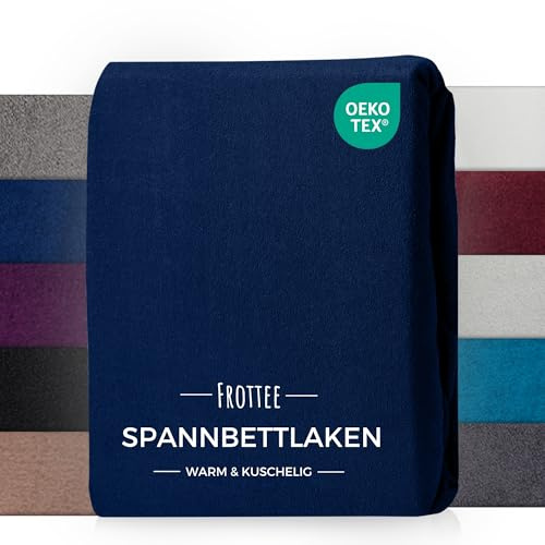 Carpe Sonno Frottee Spannbettlaken 90 x 200 Warm & Kuschelig - Winter Spannbettlaken 90x200cm Frottee Bettlaken 90x200 aus 80% Baumwolle - Oeko-TEX zertifiziertes Spannbetttuch Blau