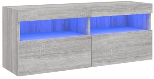 Gecheer Grey Sonoma Engineered Wood TV Wall Cabinet with RGB LED Lights - Space-Saving Design Model837216