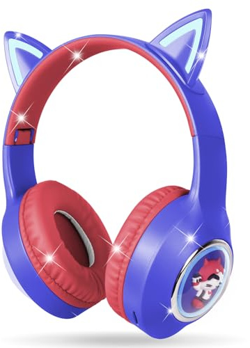 AXFEE Bluetooth Kids Headphones, LED Cat Ear Wireless Headphone, Blue