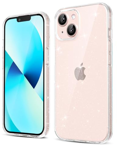 oakxco for iPhone 13 Mini Phone Case Liquid Silicone, Cute Thin Slim Grip Soft Rubber Gel for Women Men, Smooth Matte Plain Solid Color Girly Simple Case with Camera Cover Protection, Clear Glitter