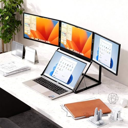 Extension D'écran Pour Ordinateur Portable 15,6, Moniteur Tri-écran Pour Ordinateur Portable, 100 % Srgb, écran Ips Full HD 1080p, Ports HDMI/USB-C Plug & Play, Compatible Mac/Windows/Linux, 360°
