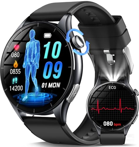 Marsyu 2026 Reloj Inteligente Hombre con ECG/HRV/IMC 1,56 AMOLED Smartwatch con Llamadas Bluetooth/Lámpara LED/24H Frecuencia Cardíaca/SPO2/Sueño/SOS para Android/iOS