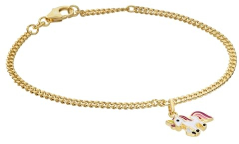trendor Mädchen-Armband mit Einhorn-Anhänger 925 Silber Vergoldet 21624 | diamantiertes Flachpanzerband, eleganter Armschmuck für Kinder,