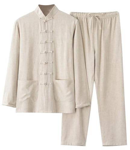 Survetement Homme Ensemble Tai chi Ultra léger Manches Longues Style Chinois Arts Martiaux Traditionnels Kung Fu, Tai Chi Sweat et Pantalon Coton et Lin Confortable Tenue de Loisirs Survêtement