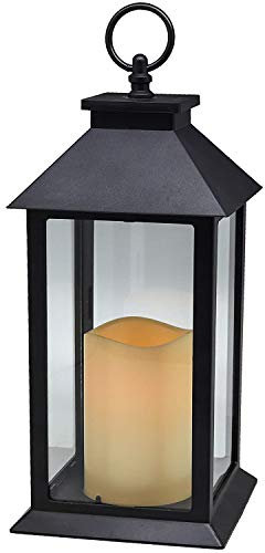 YAKii Hanging Glass Panes Lantern Portable Led Candle Light Operated by 3AAA Batteries for Garden Yard, Indoor & Decoration(Black)