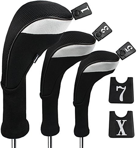 Andux Golf 460cc Driver Kopfhüllen Golfschläger mit langem Hals Holzkopfhüllen 3 Stück Schwarz