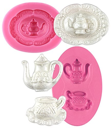 Musykrafties Mini Vintage Teapot Set Silicone Mould for Sugarcraft Fondant Cake Decoration, Resin, Polymer Clay, Wax, Soap, Crafting Projects 2-Count