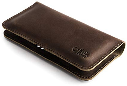 Leather Case for 2 Phones, iPhone 15 Pro Max / 15 Plus, 14/13 / 12, 13/12 Mini, Dual Wallet, Wood Brown, Mobile Phone Pouch, Sleeve, Cover, Bag SE, Xr, Xs, 8,7,6s, Wool Felt, Crazy Horse Craft