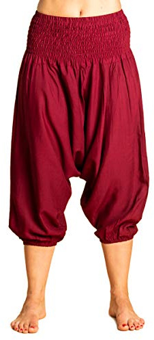 PANASIAM Aladinhose 3/4 Länge - Haremshose Damen & Mädchen - Yogahose | aus 100% Viskose, einfarbig & mit Muster, je nach Körpergröße bei Damen wie Caprihose, bei Kindern (ca. 10-14 J.) länger