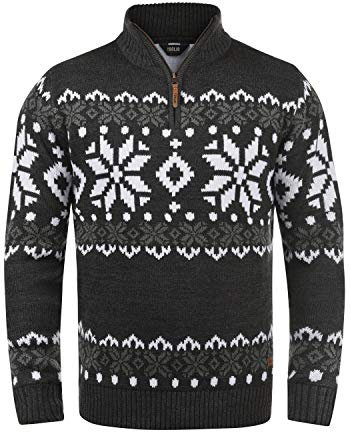 !Solid SDNorwin Herren Strickpullover Troyer Grobstrick Pullover mit Stehkragen Regular fit, Größe:S, Farbe:Dark Grey Melange (8288)