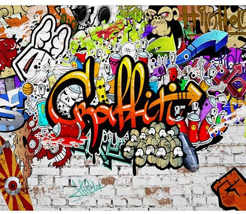 decomonkey - Papier Peint Panoramique Graffiti Jeunesse 350x256 cm - Décoration murale moderne – Tapisserie décorative pour chambre salon - Artistique graffiti coloré urbain mural adolescent